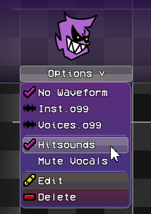 Image showing the menu for the strumlines, hovering over the Hitsound button
